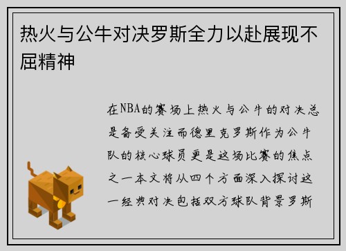 热火与公牛对决罗斯全力以赴展现不屈精神