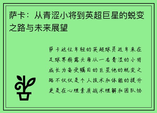 萨卡：从青涩小将到英超巨星的蜕变之路与未来展望